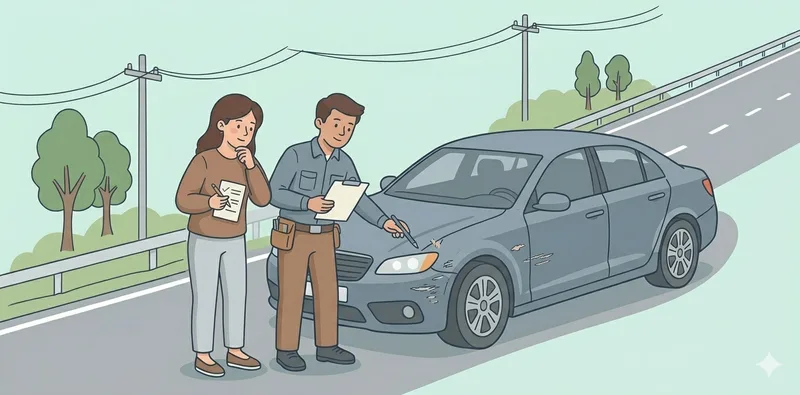 車を預ける前に業者と車体の傷を確認する様子