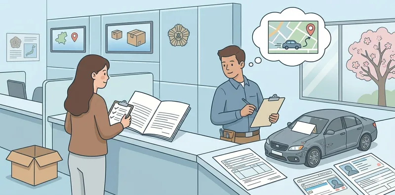 引越し後に車の住所変更手続きをする様子