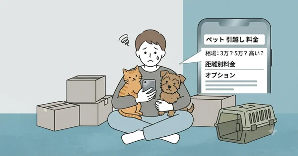 ペット引越しの料金に悩む飼い主のイメージ