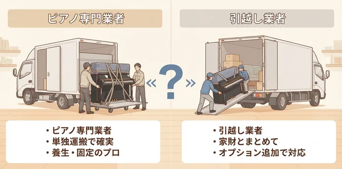 ピアノ運送・専門業者と引越し業者の使い分け
